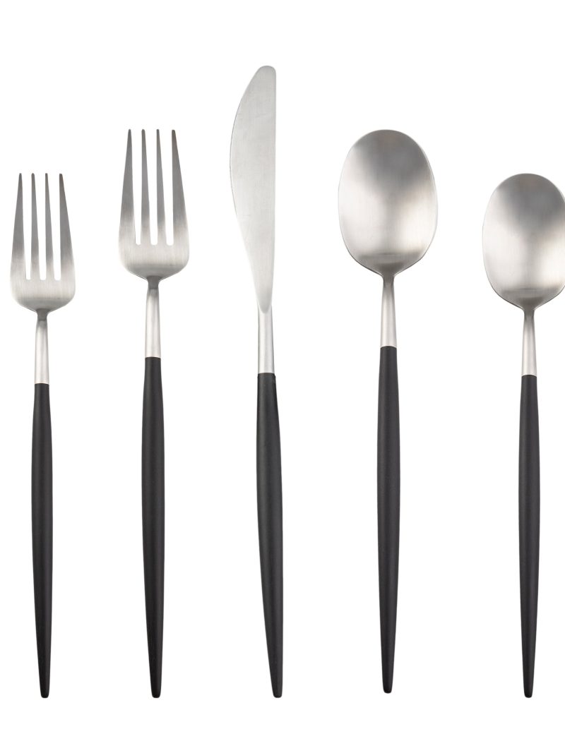 Evora Satin Black-Handle 5-Piece Place Setting